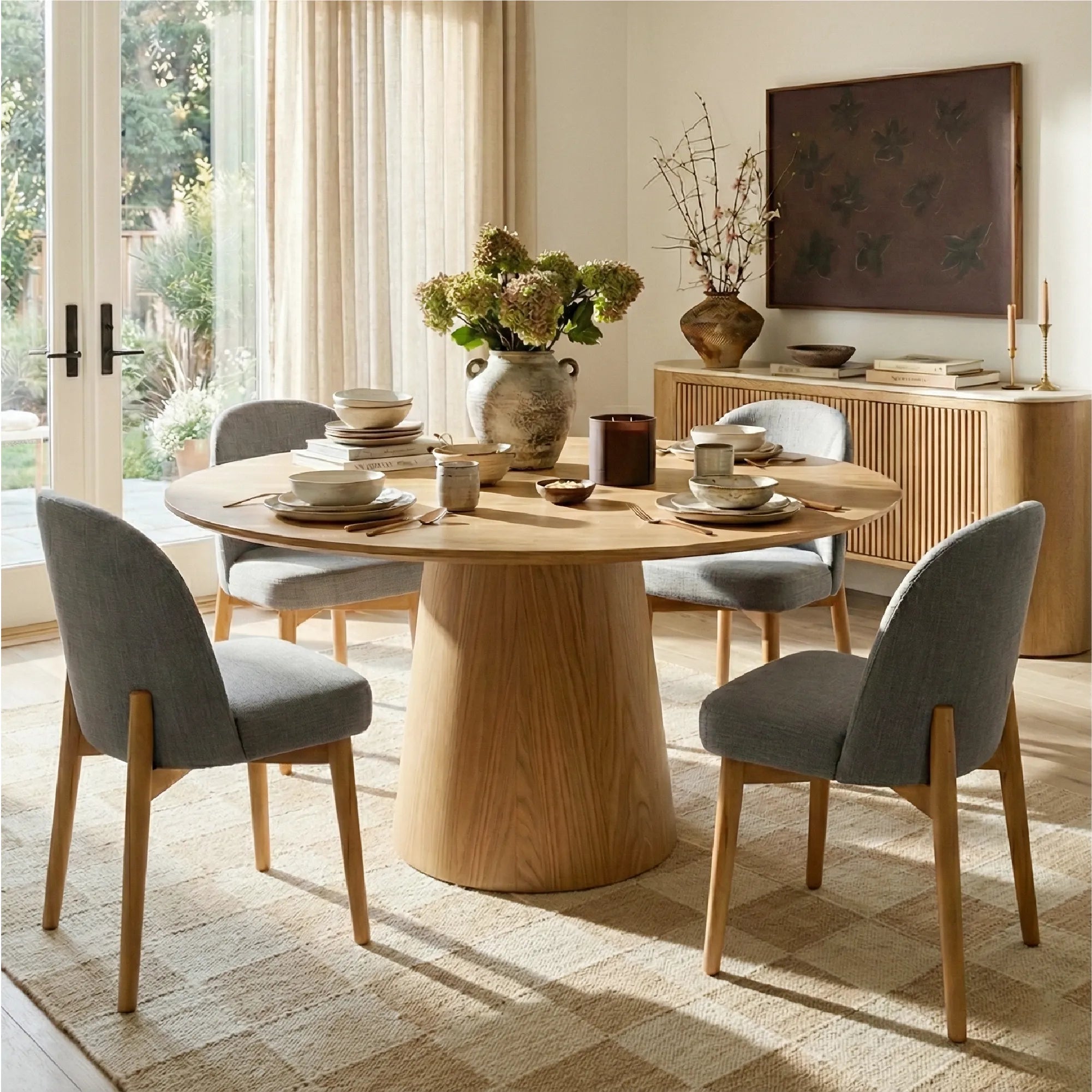 Orchid & Havana 52" Round Solid Oak Dining Table Set for 4 (5-Piece)