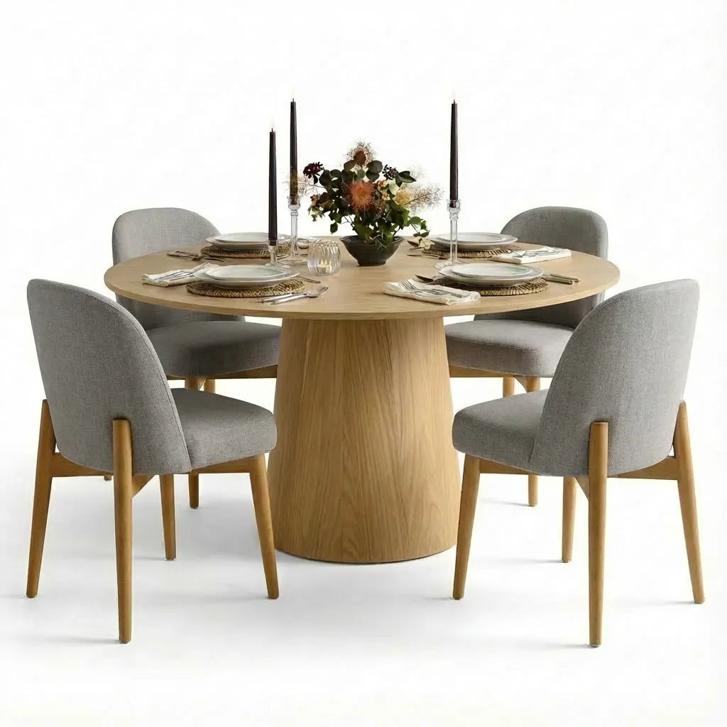 Orchid & Havana 52" Round Solid Oak Dining Table Set for 4 (5-Piece)