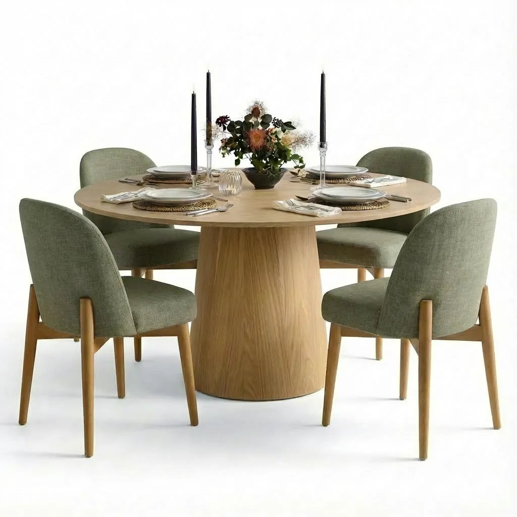 Orchid & Havana 52" Round Solid Oak Dining Table Set for 4 (5-Piece)