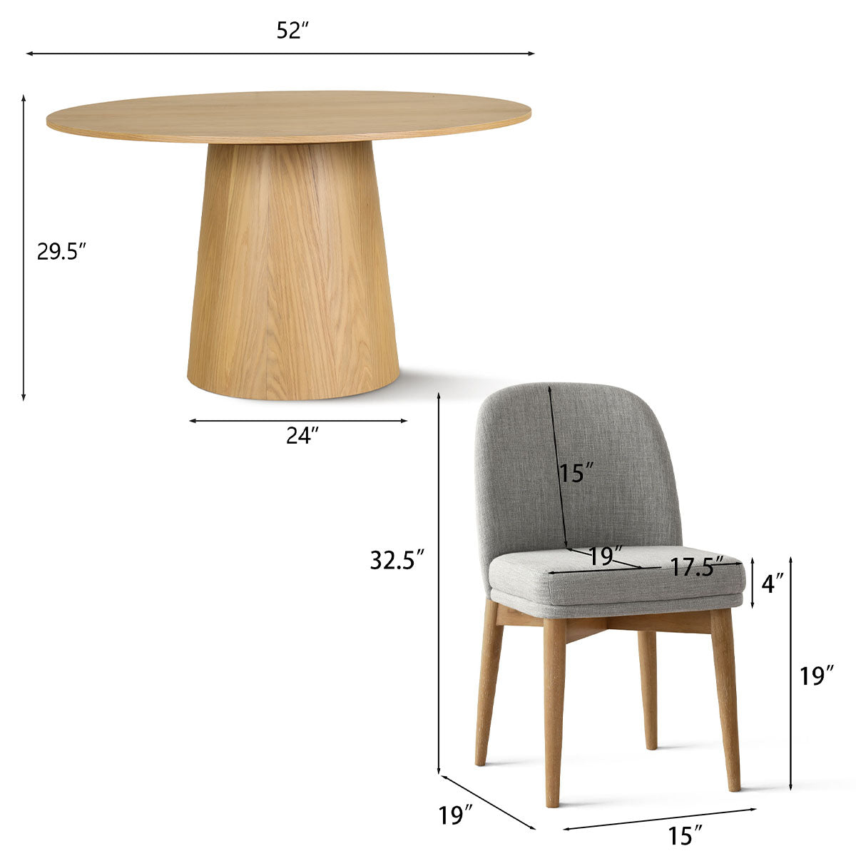 Orchid & Havana 52" Round Natural Dining Table Set for 6 (7-Piece)