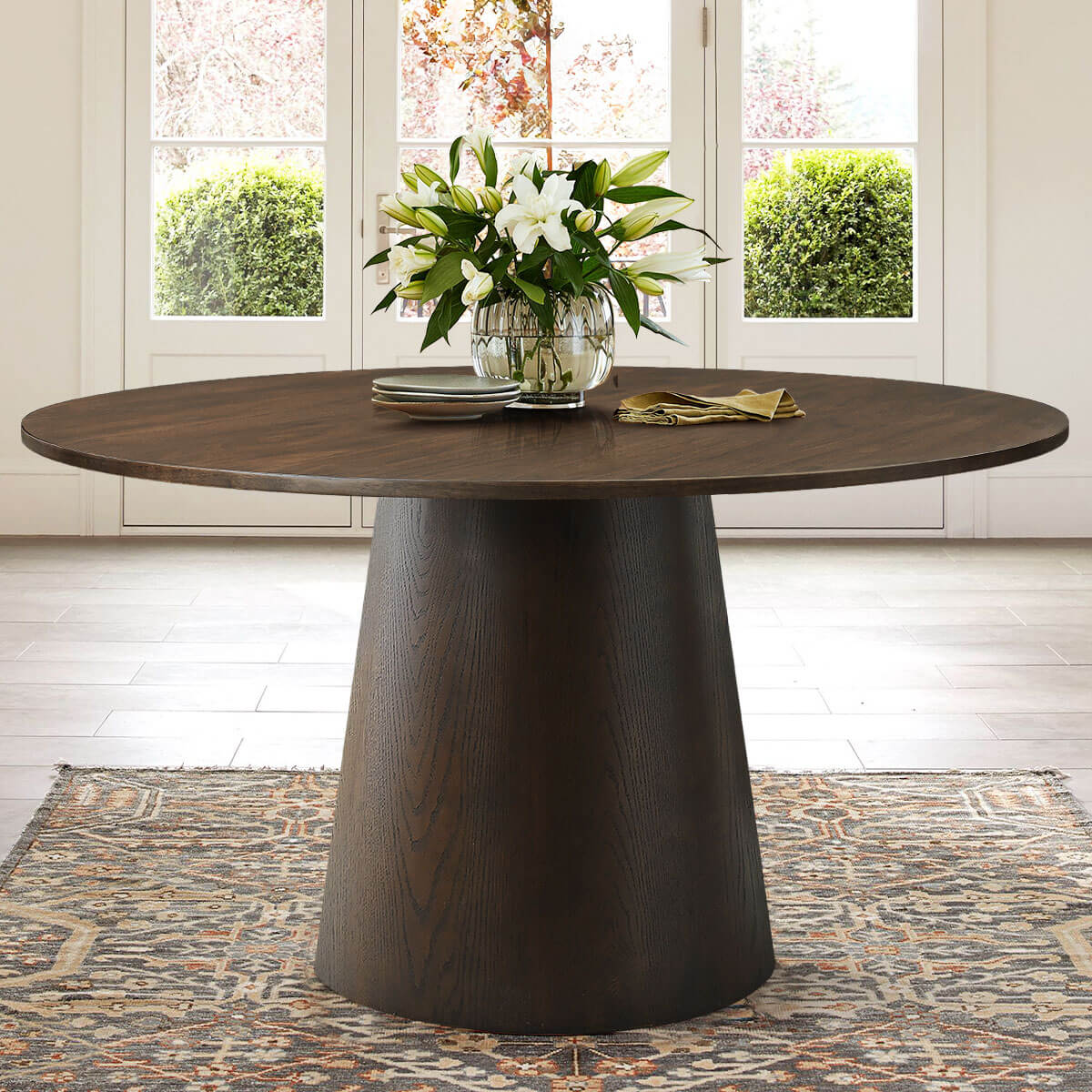 Orchid 52" Solid Oak Wood Round Pedestal Dining Table