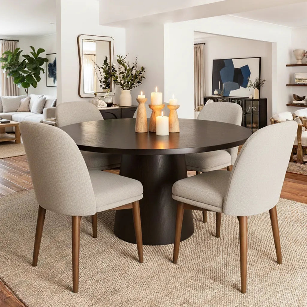 Orchid & Athena 52" Round Solid Oak Dining Table Set for 4 (5-Piece)