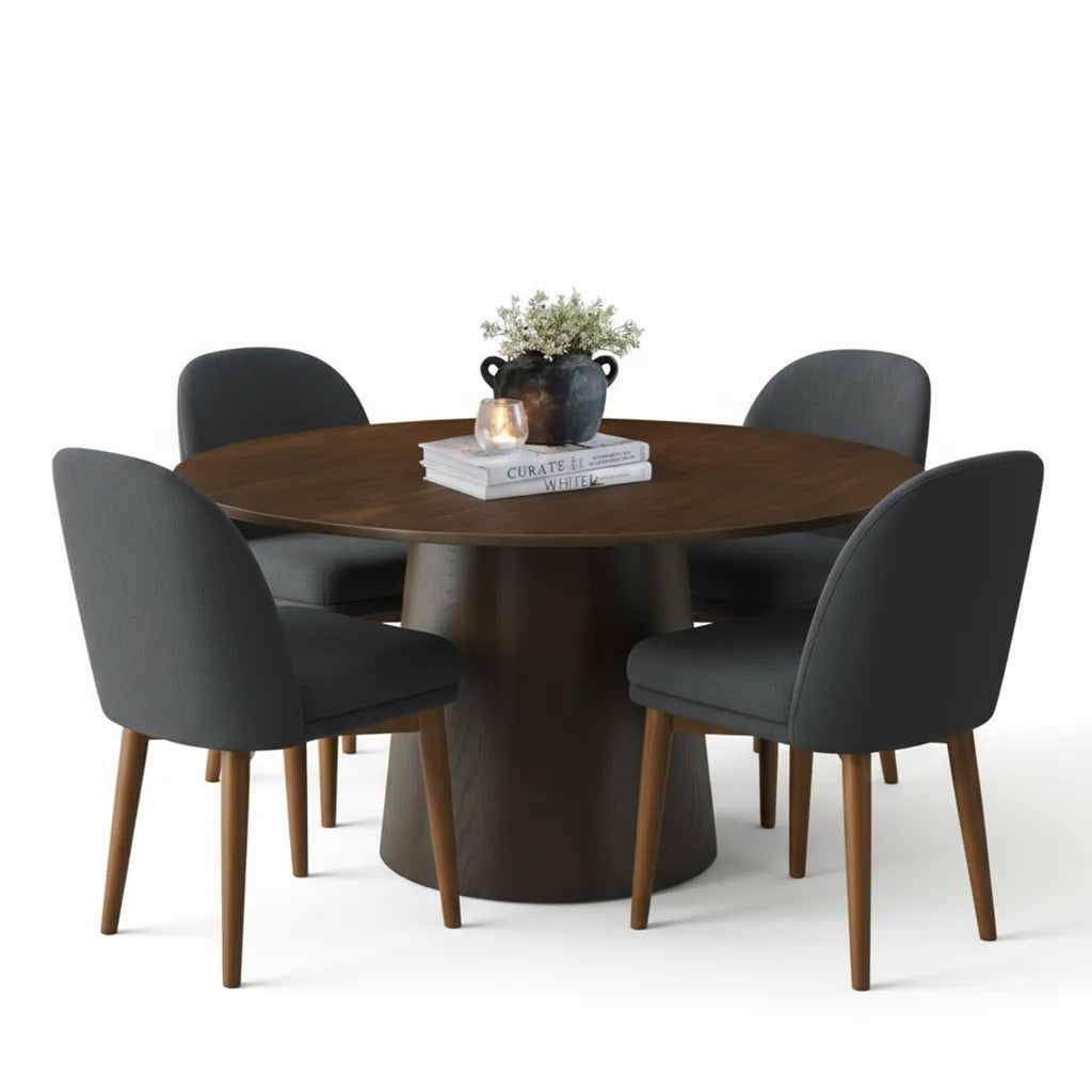 Orchid & Athena 52" Round Solid Oak Dining Table Set for 4 (5-Piece)