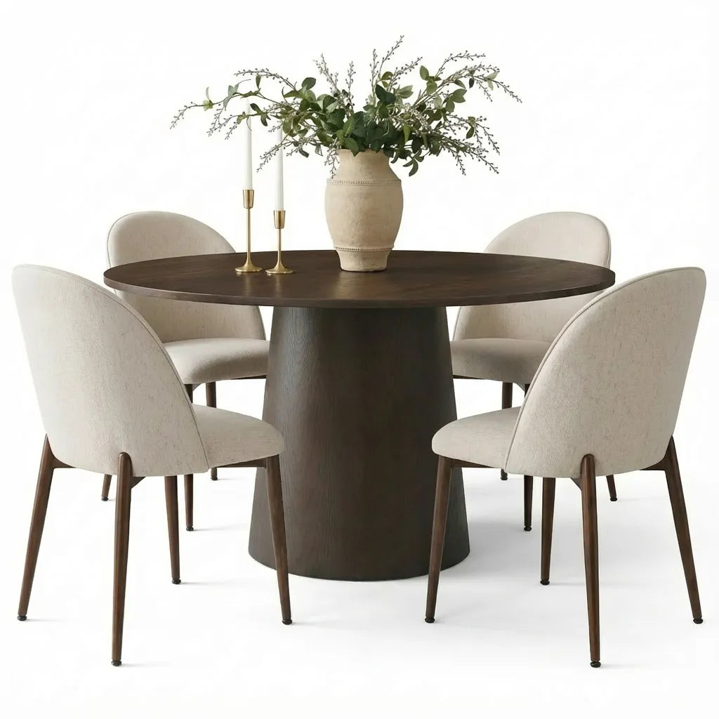 Orchid & Goteborg 52" Round Solid Oak Dining Table Set for 4 (5-Piece)