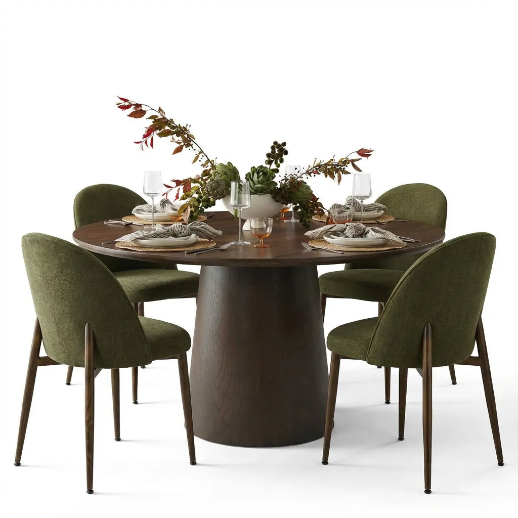 Orchid & Goteborg 52" Round Solid Oak Dining Table Set for 4 (5-Piece)