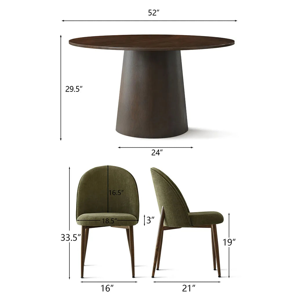 Orchid & Goteborg 52" Round Solid Oak Dining Table Set for 4 (5-Piece)