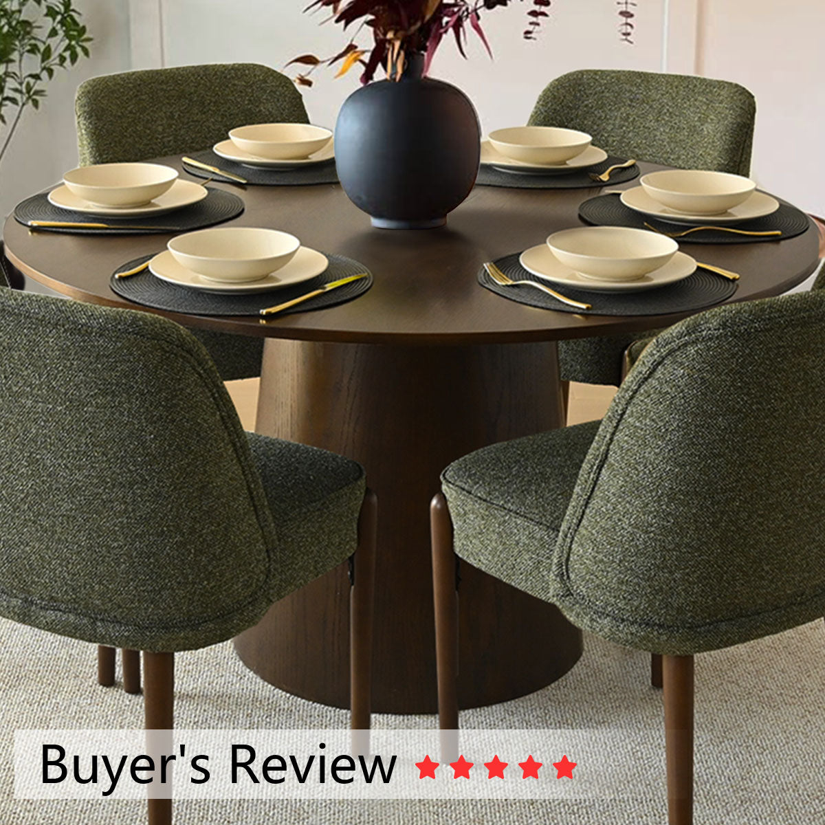 Orchid 52" Solid Oak Wood Round Pedestal Dining Table