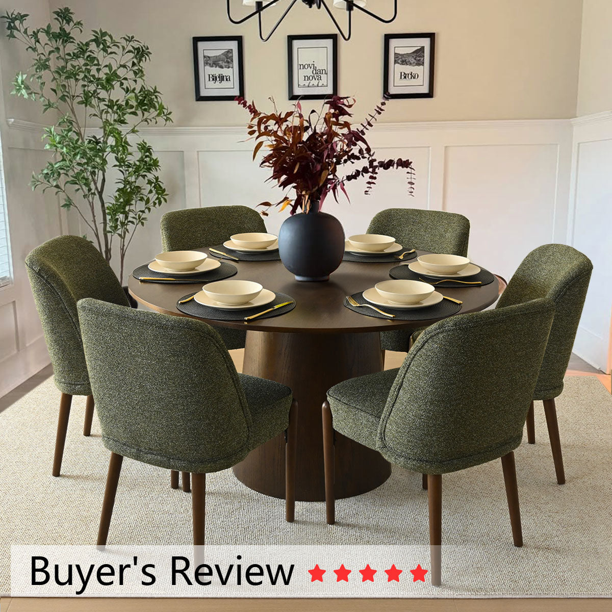 Orchid 52" Solid Oak Wood Round Pedestal Dining Table