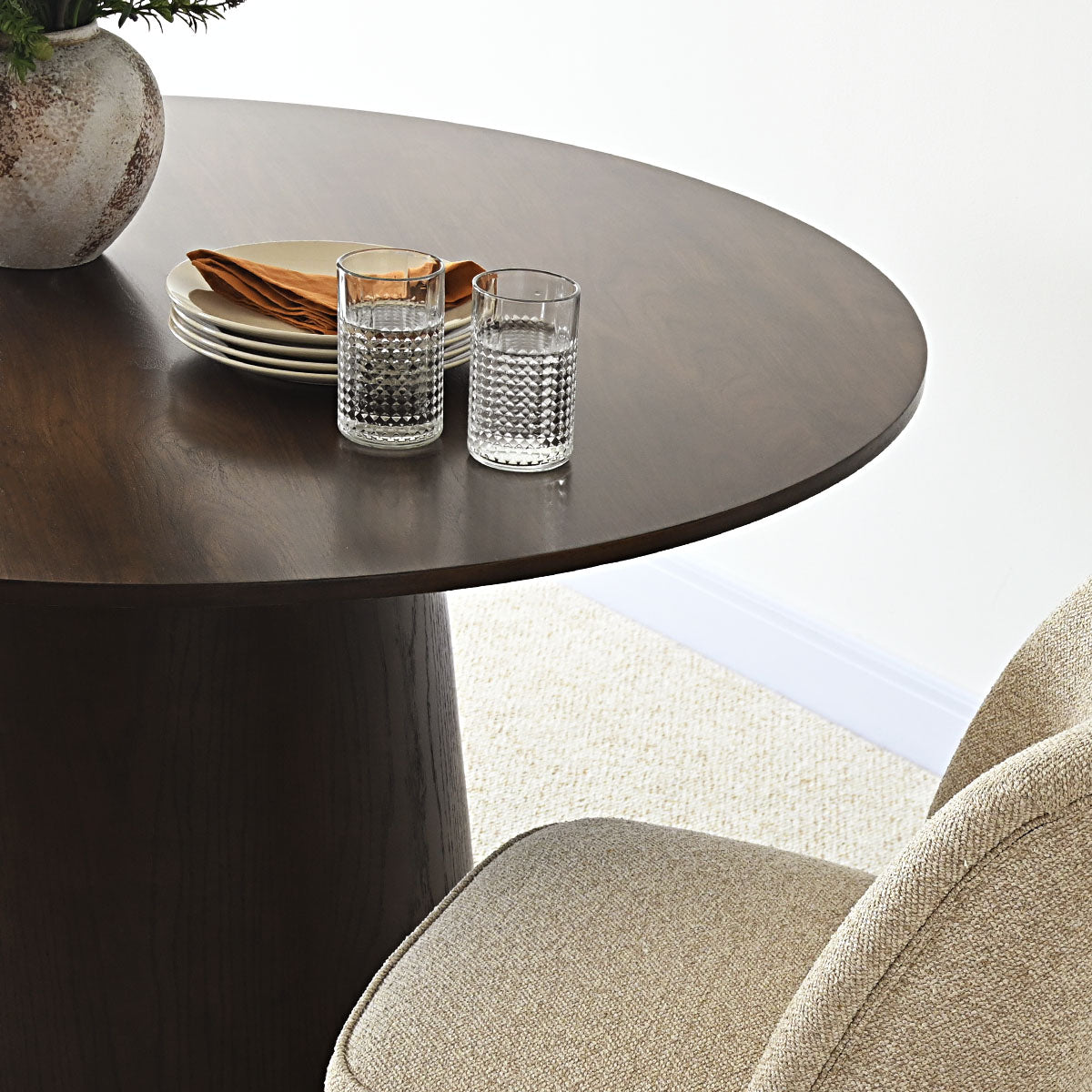 Orchid 52" Solid Oak Wood Round Pedestal Dining Table