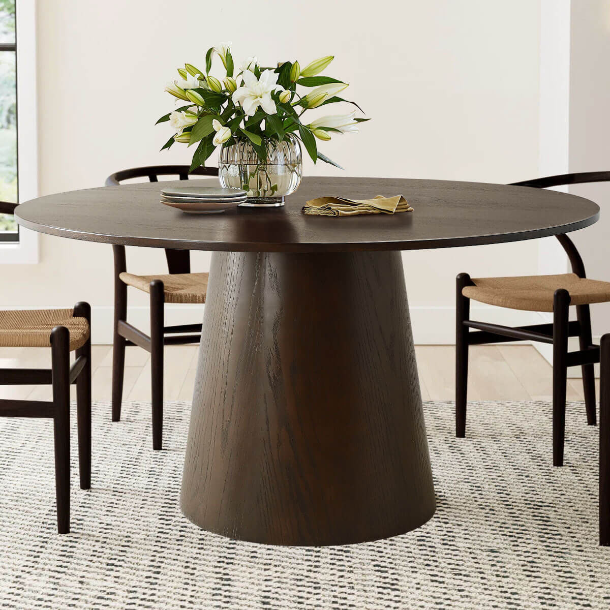 Orchid 52" Solid Oak Wood Round Pedestal Dining Table