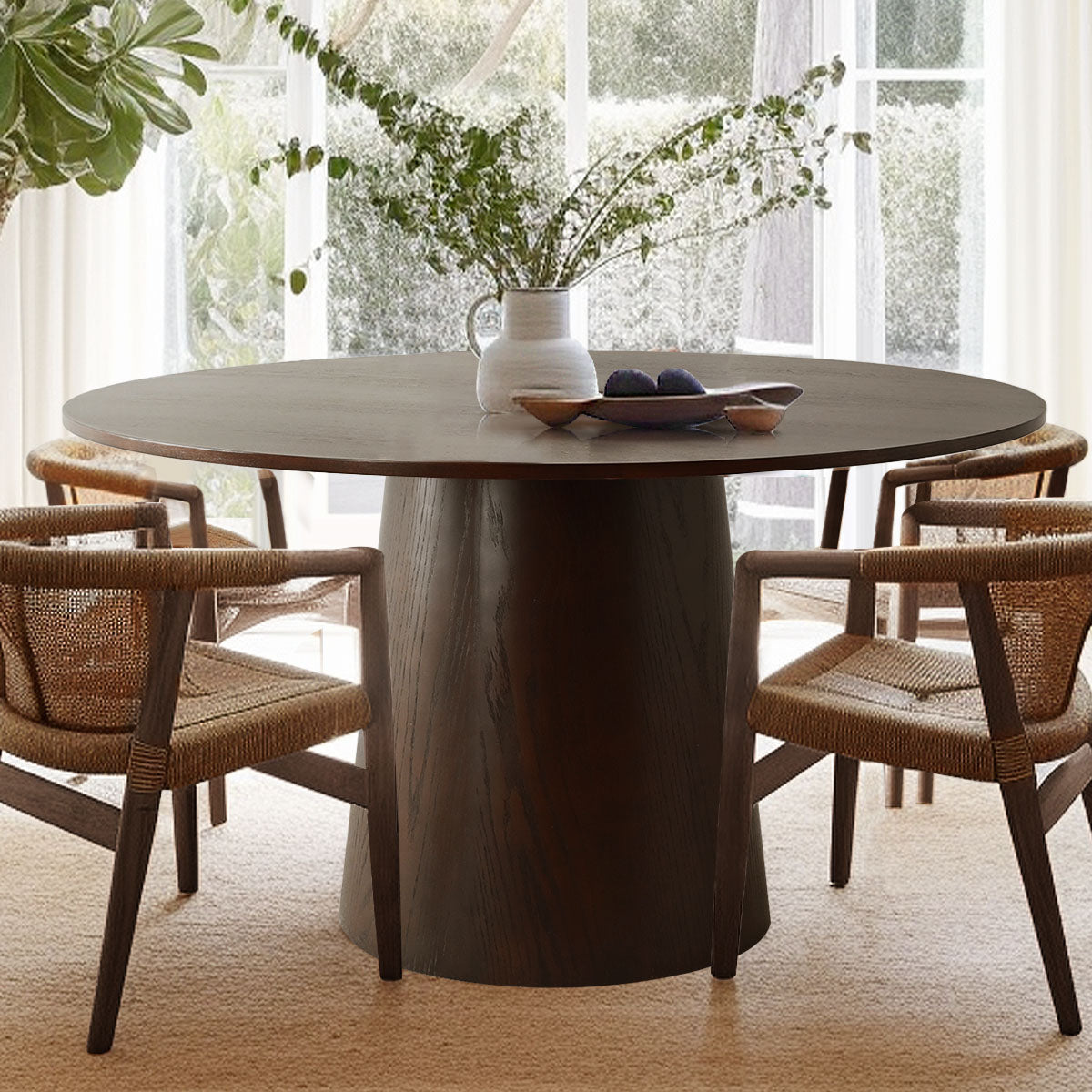 Orchid 52" Solid Oak Wood Round Pedestal Dining Table
