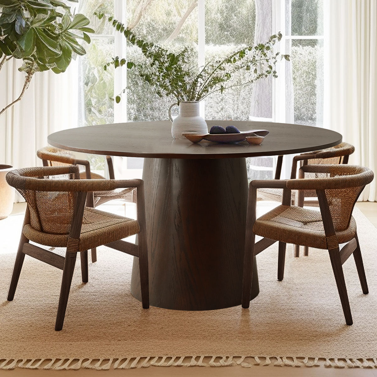 Orchid 52" Solid Oak Wood Round Pedestal Dining Table