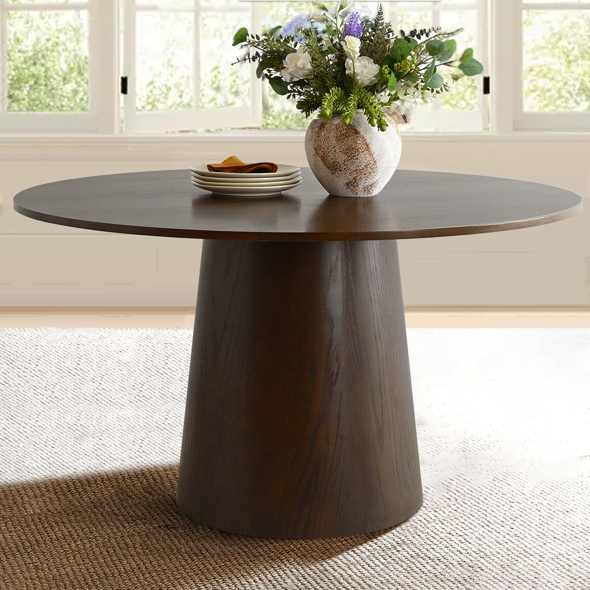 Orchid 52" Solid Oak Wood Round Pedestal Dining Table