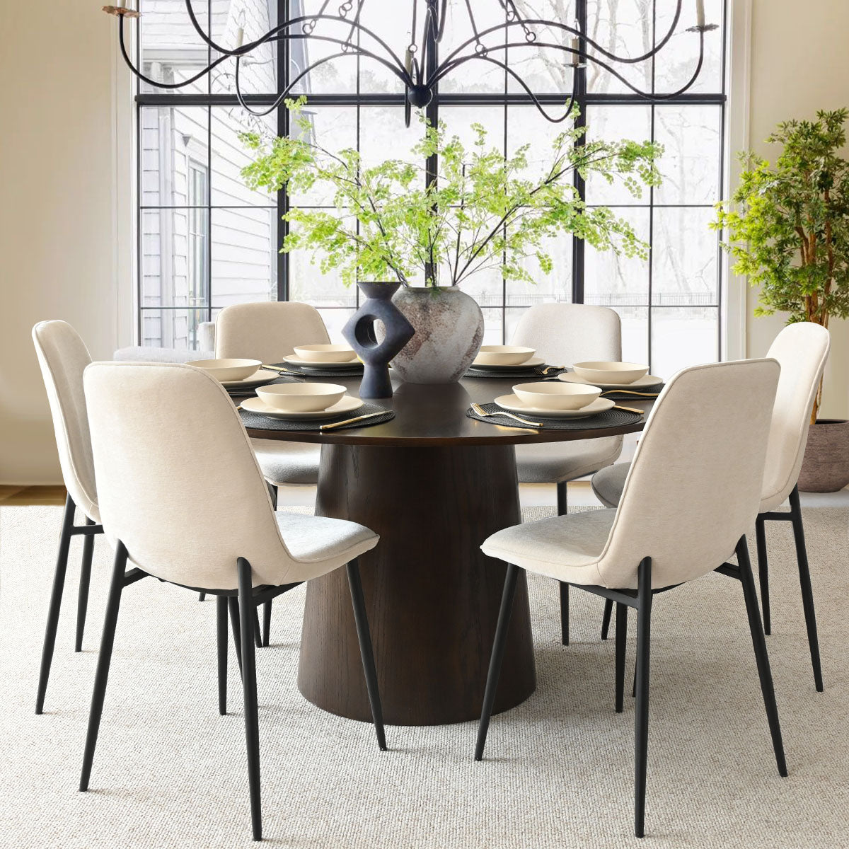 Orchid 52" Solid Oak Wood Round Pedestal Dining Table
