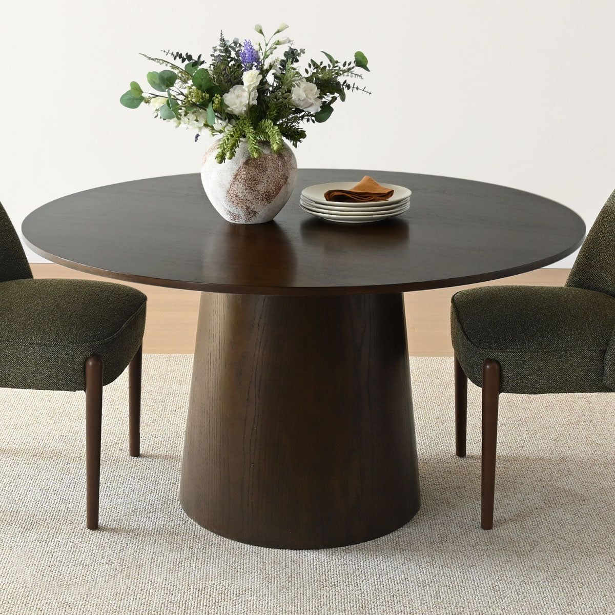 Orchid 52" Solid Oak Wood Round Pedestal Dining Table