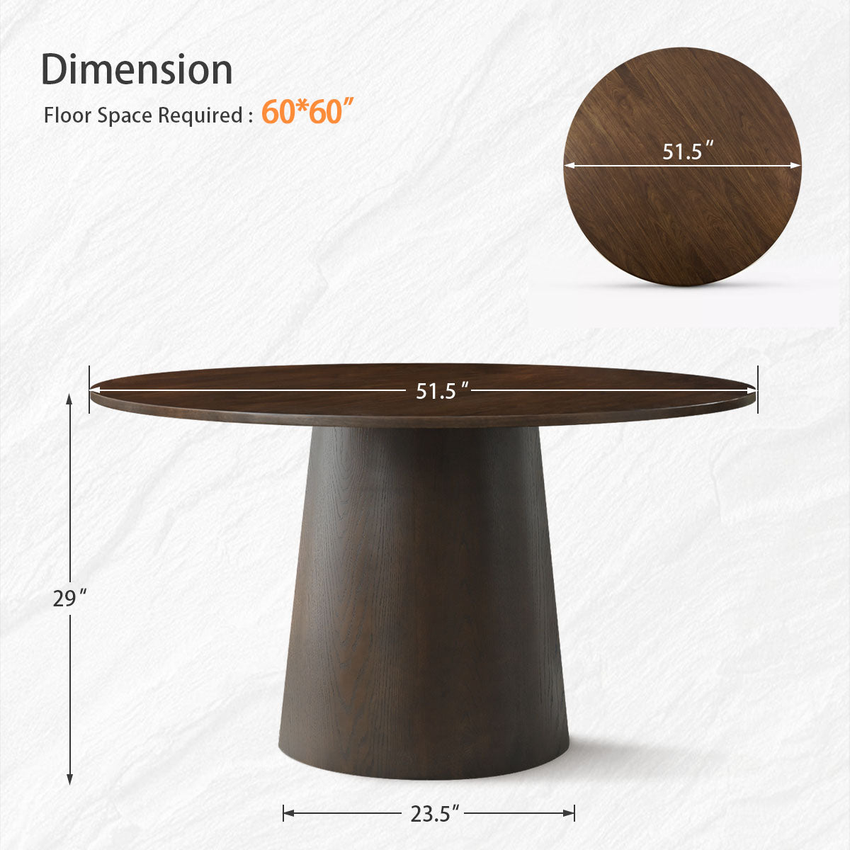 Orchid 52" Solid Oak Wood Round Pedestal Dining Table