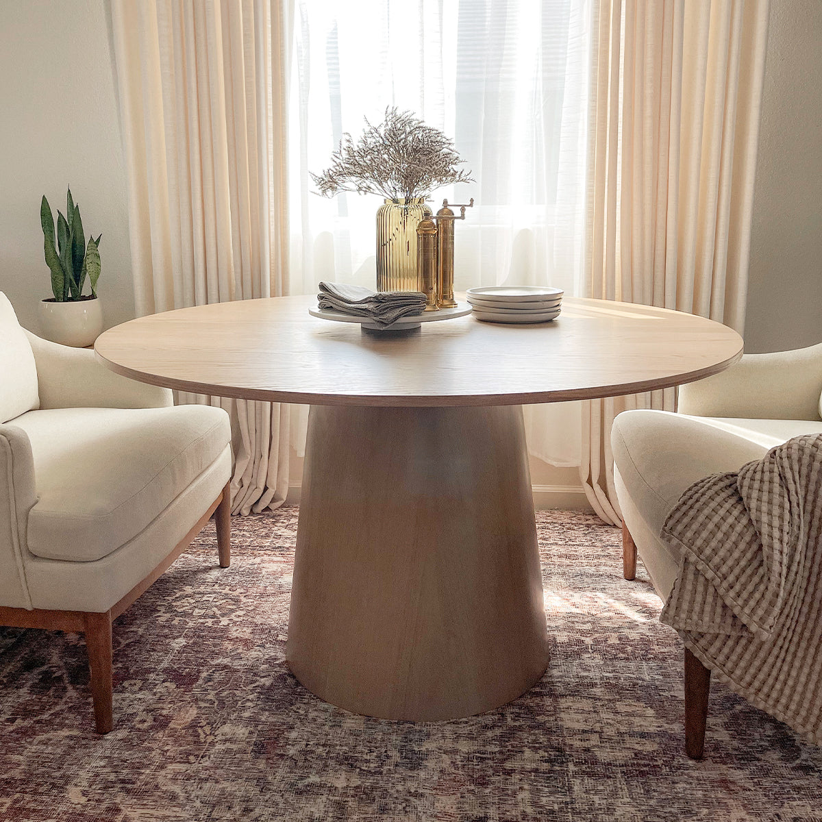 Orchid 52" Solid Oak Wood Round Pedestal Dining Table