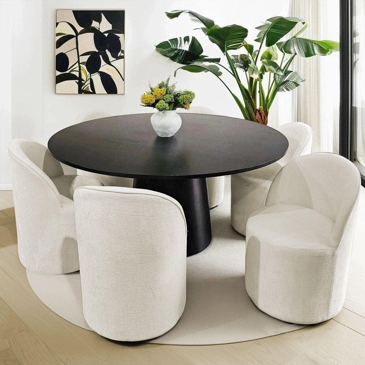 Orchid & Doris 60" Round Black Dining Table Set for 6 (7-Piece)