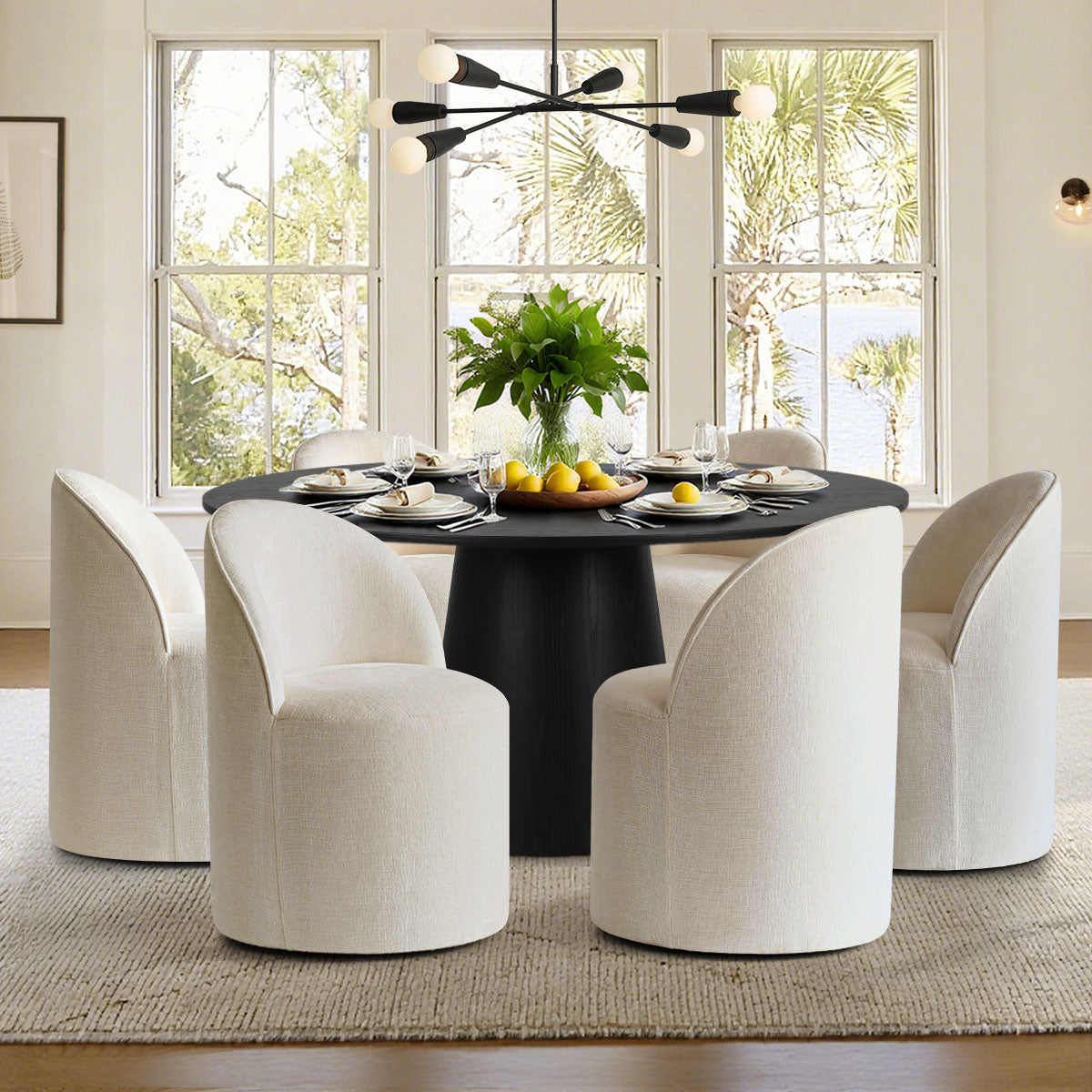 Orchid & Doris 60" Round Black Dining Table Set for 6 (7-Piece)