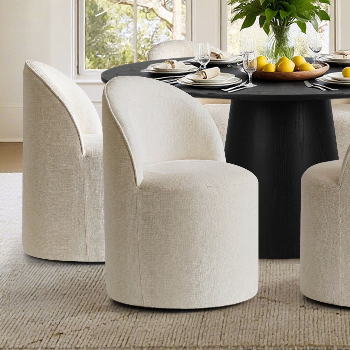 Orchid & Doris 60" Round Black Dining Table Set for 6 (7-Piece)