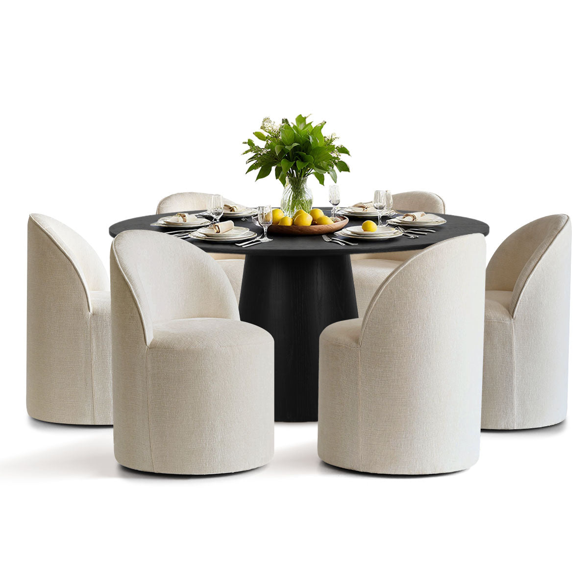 Orchid & Doris 60" Round Black Dining Table Set for 6 (7-Piece)