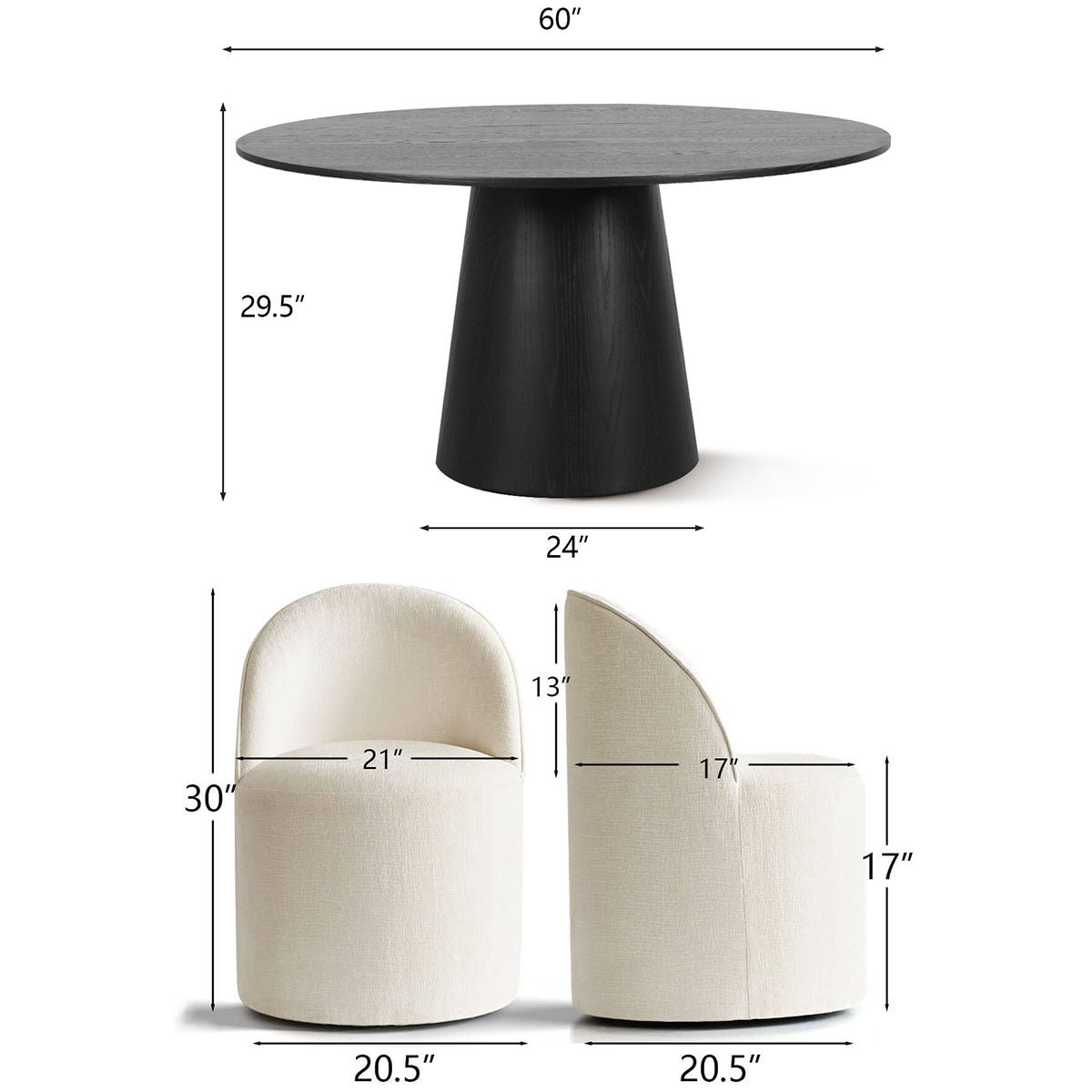 Orchid & Doris 60" Round Black Dining Table Set for 6 (7-Piece)