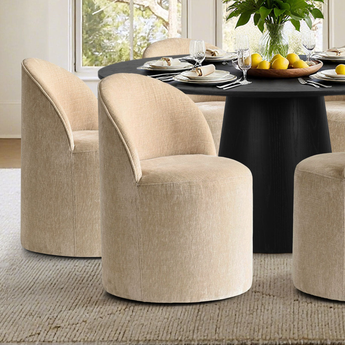 Orchid & Doris 60" Round Black Dining Table Set for 6 (7-Piece)