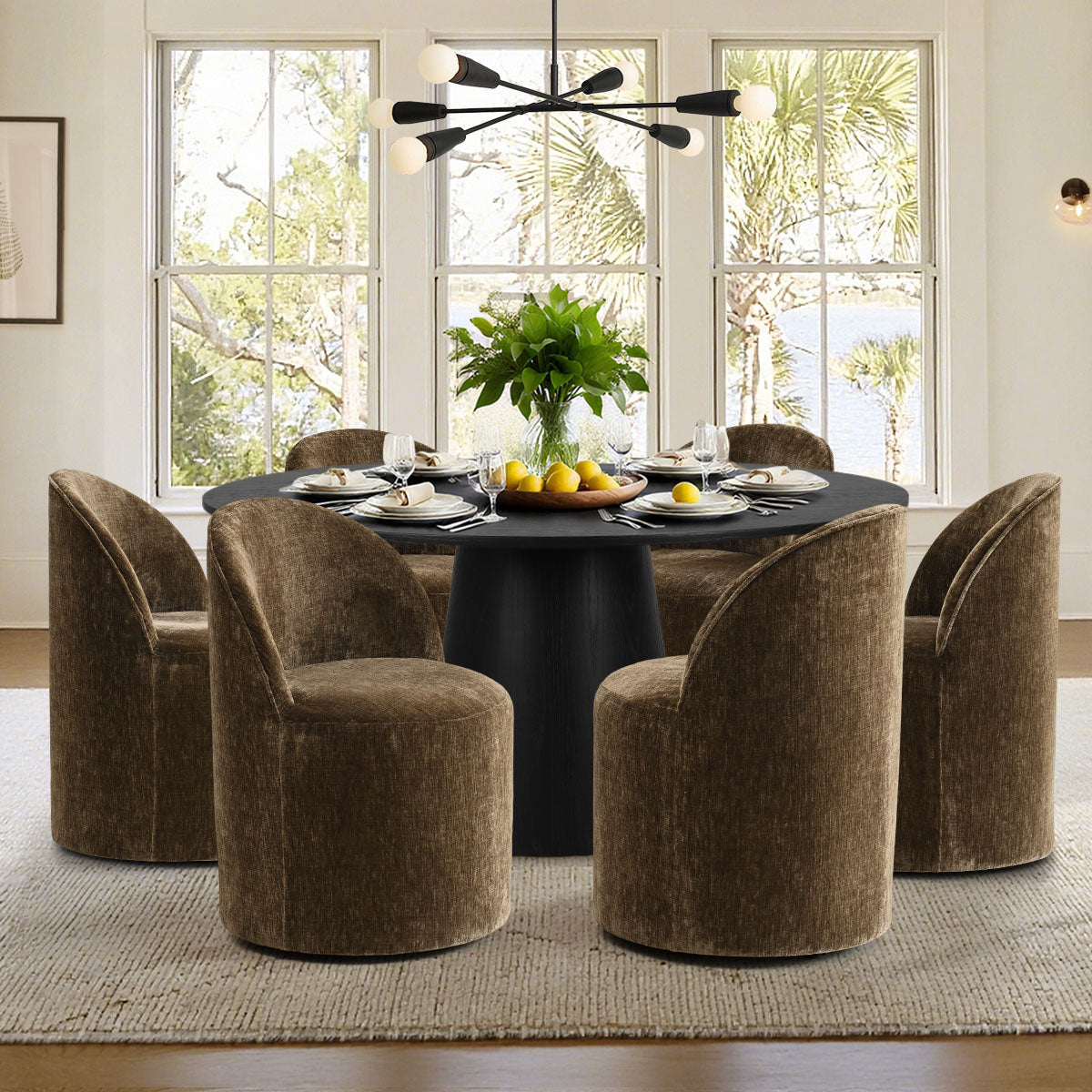 Orchid & Doris 60" Round Black Dining Table Set for 6 (7-Piece)