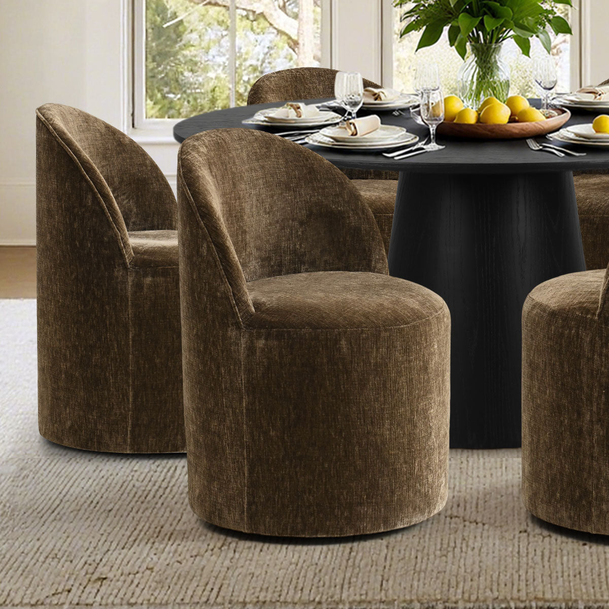 Orchid & Doris 60" Round Black Dining Table Set for 6 (7-Piece)