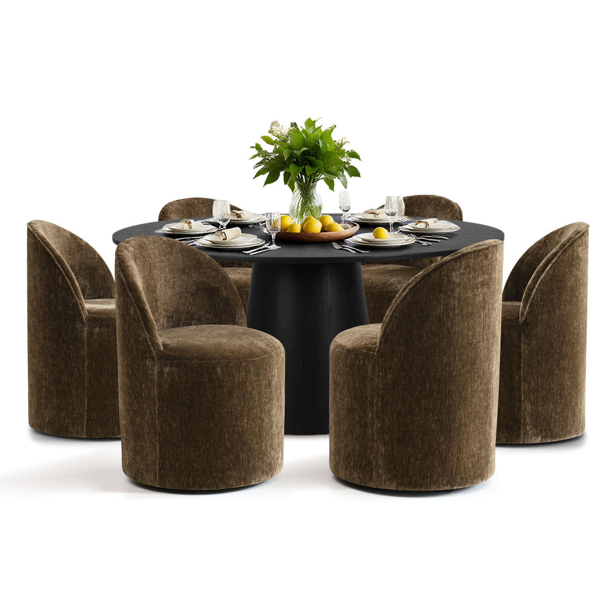 Orchid & Doris 60" Round Black Dining Table Set for 6 (7-Piece)