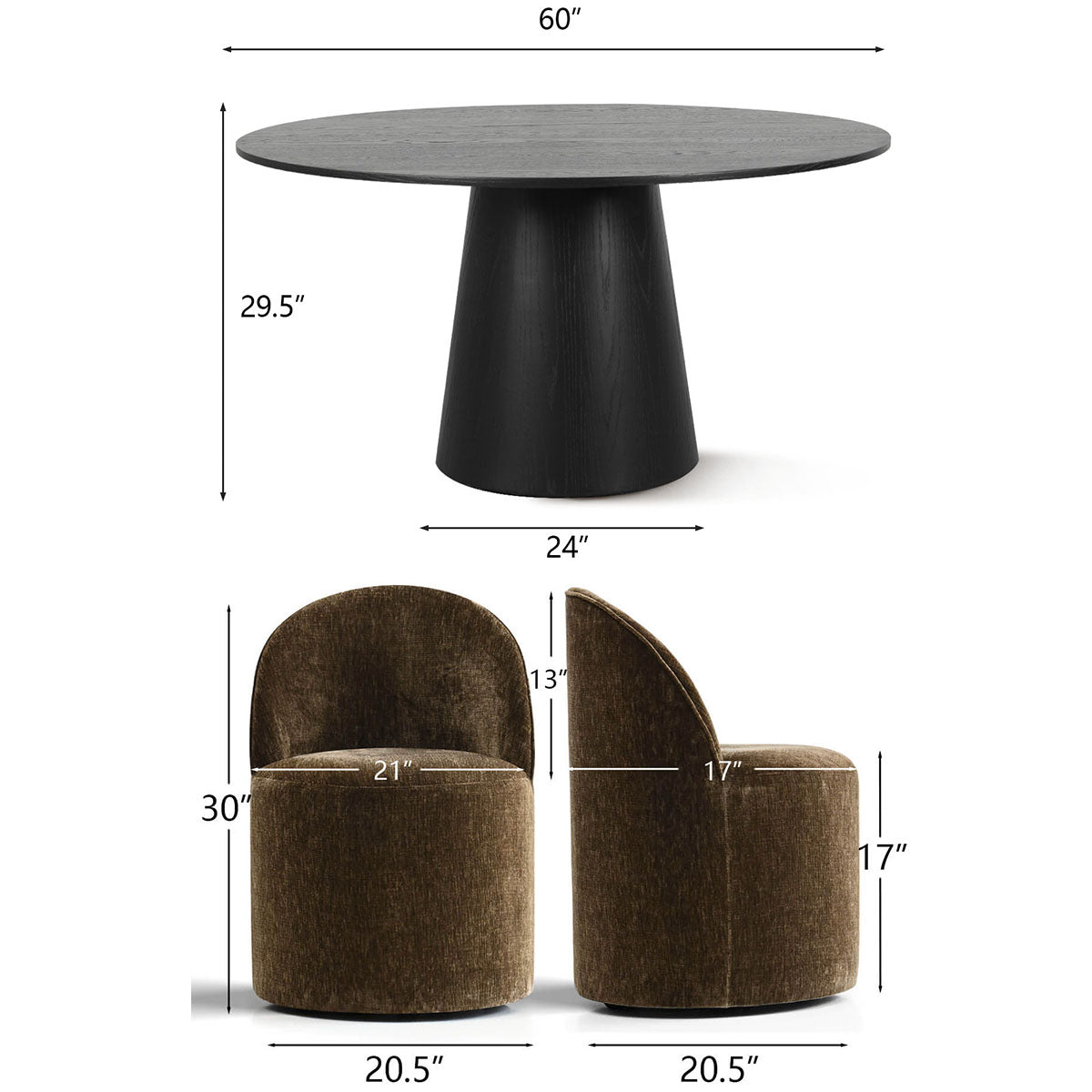 Orchid & Doris 60" Round Black Dining Table Set for 6 (7-Piece)