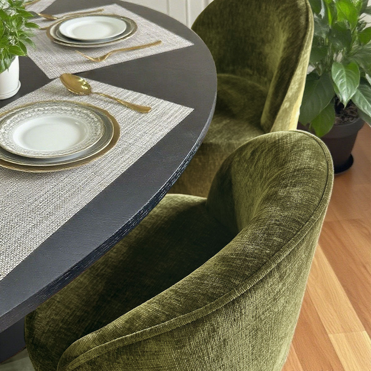 Orchid & Doris 60" Round Black Dining Table Set for 6 (7-Piece)