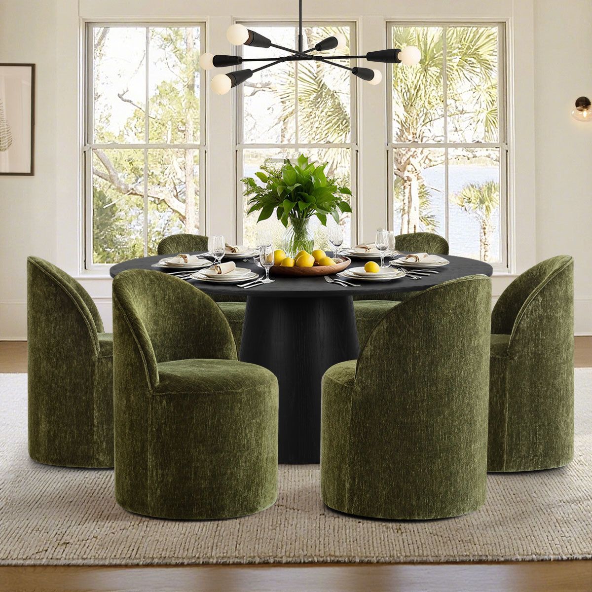 Orchid & Doris 60" Round Black Dining Table Set for 6 (7-Piece)