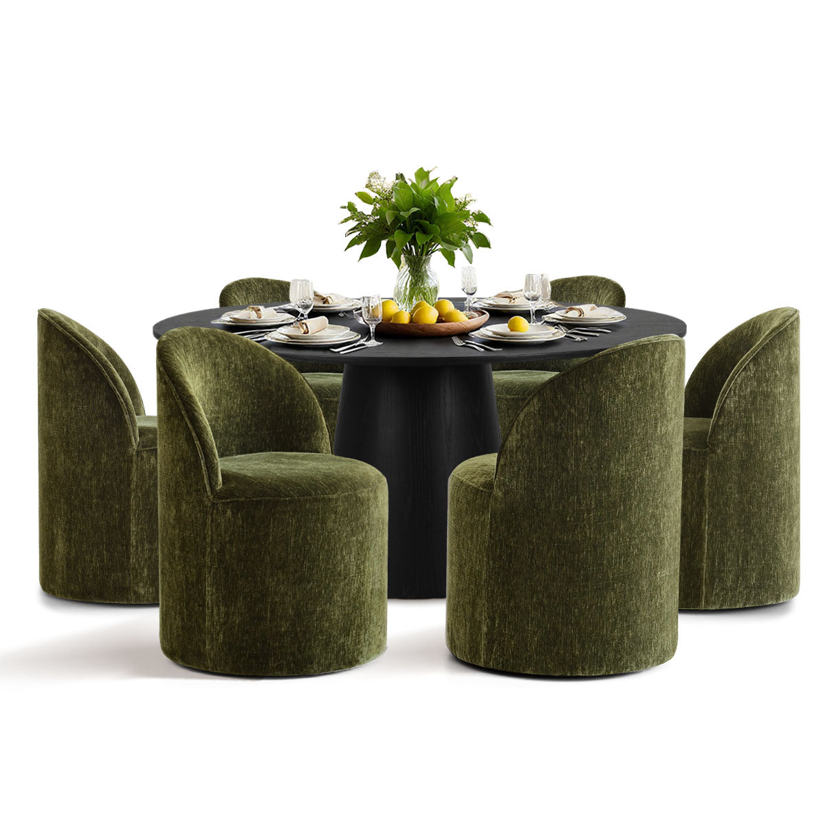 Orchid & Doris 60" Round Black Dining Table Set for 6 (7-Piece)
