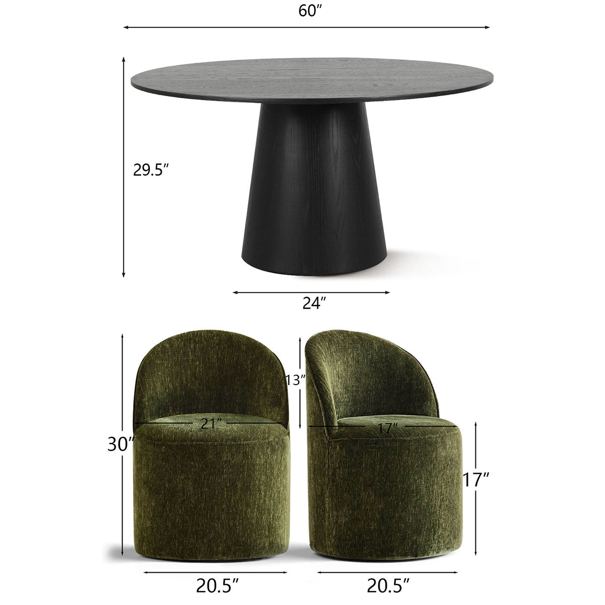 Orchid & Doris 60" Round Black Dining Table Set for 6 (7-Piece)