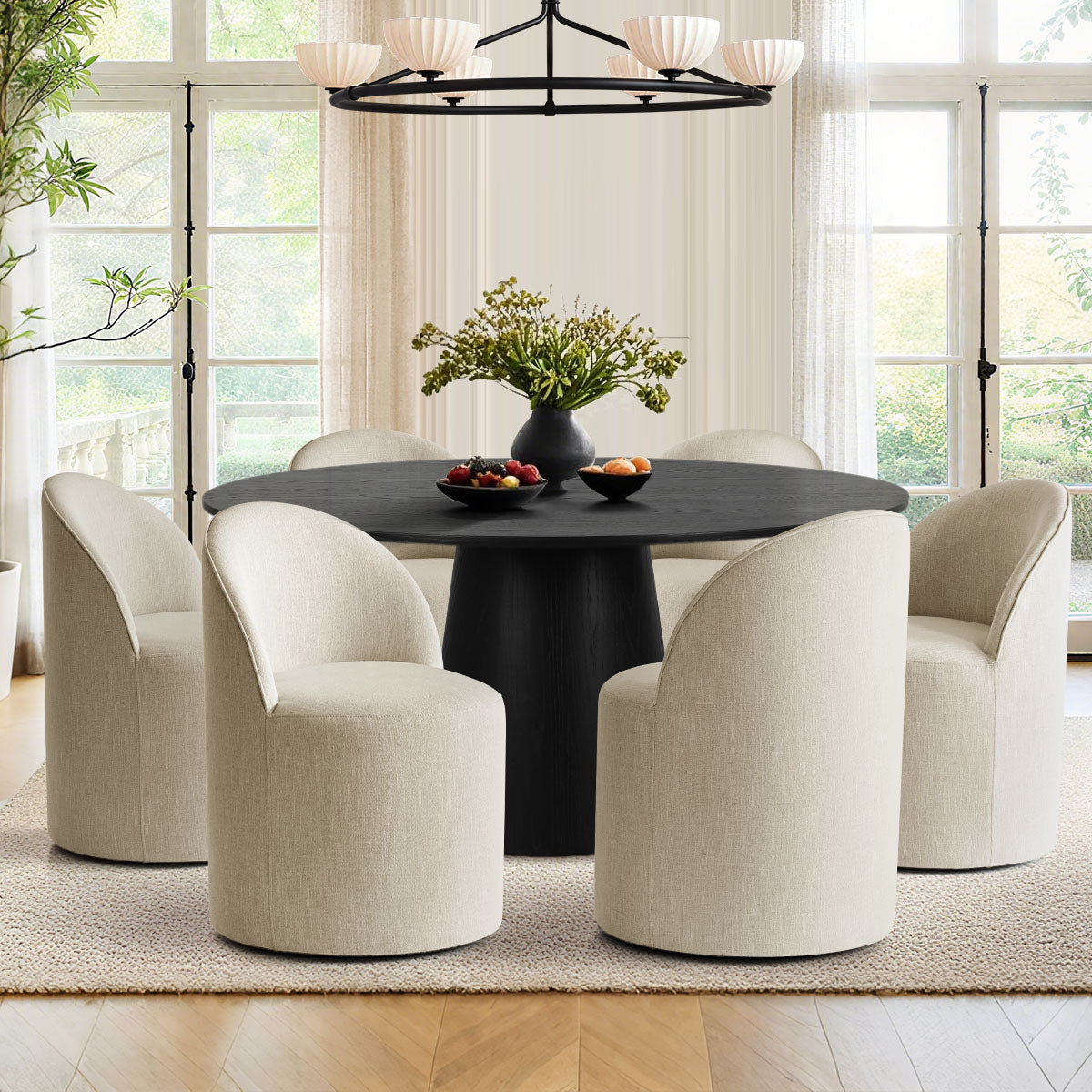 Orchid & Doris 60" Round Black Dining Table Set for 6 (7-Piece)