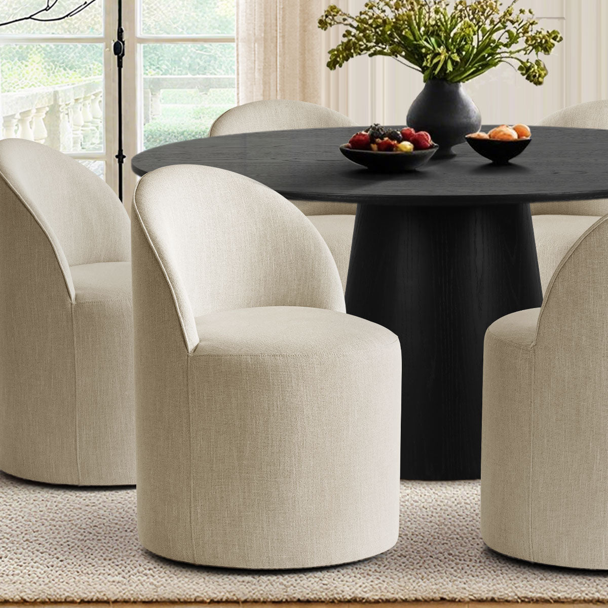 Orchid & Doris 60" Round Black Dining Table Set for 6 (7-Piece)