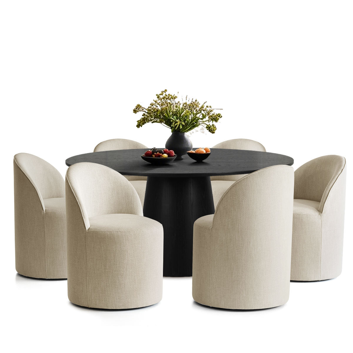 Orchid & Doris 60" Round Black Dining Table Set for 6 (7-Piece)