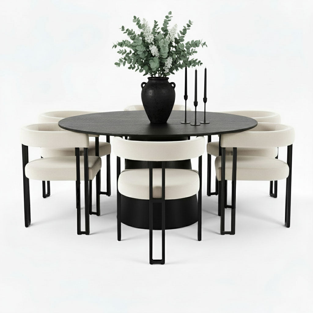 Orchid & Mia 60" Round Velvet Dining Table Set for 6 (7-Piece)