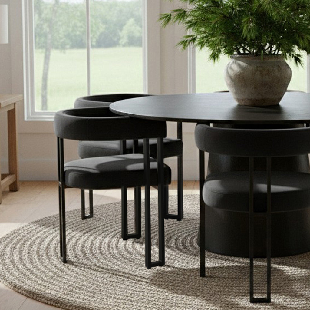 Orchid & Mia 60" Round Velvet Dining Table Set for 6 (7-Piece)
