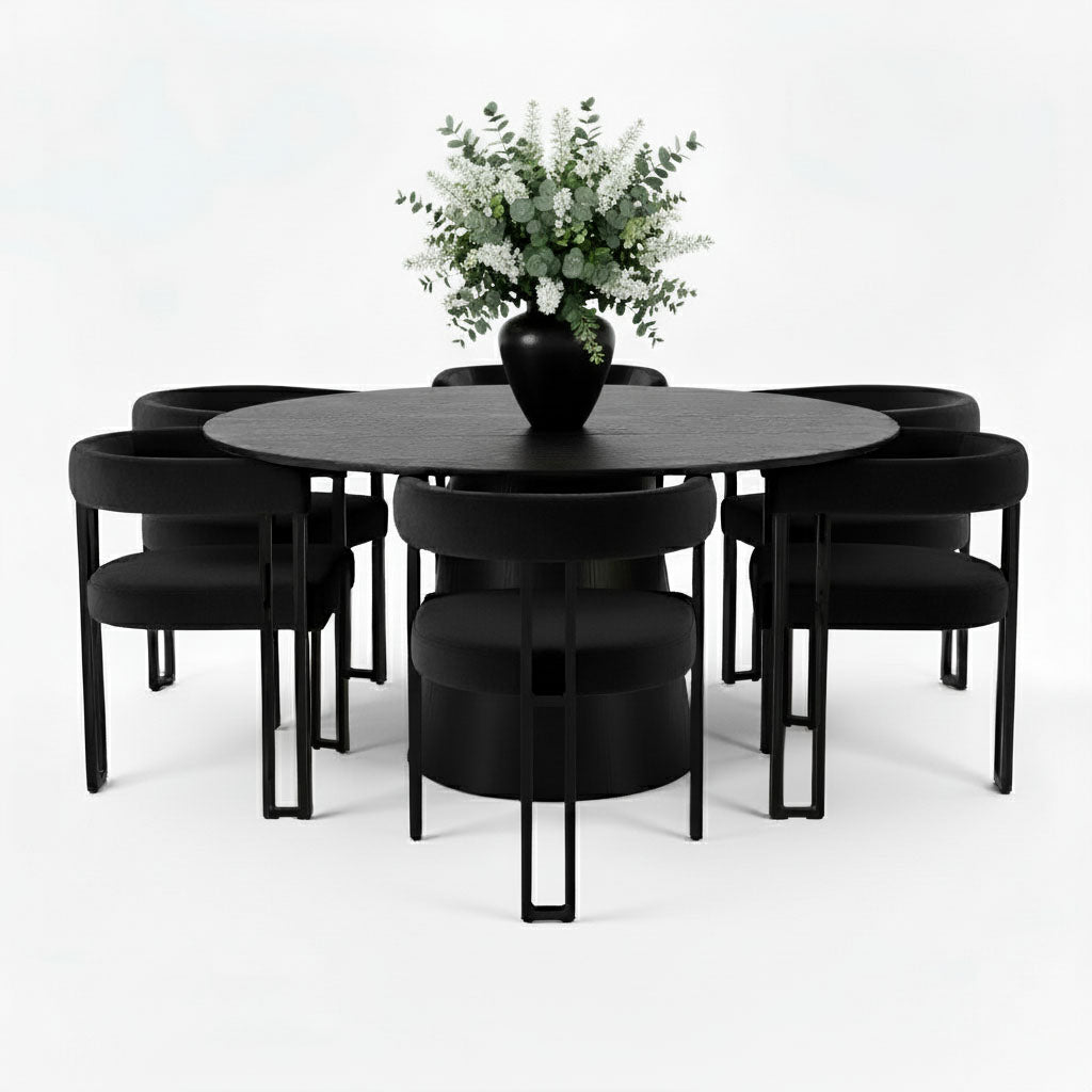 Orchid & Mia 60" Round Velvet Dining Table Set for 6 (7-Piece)
