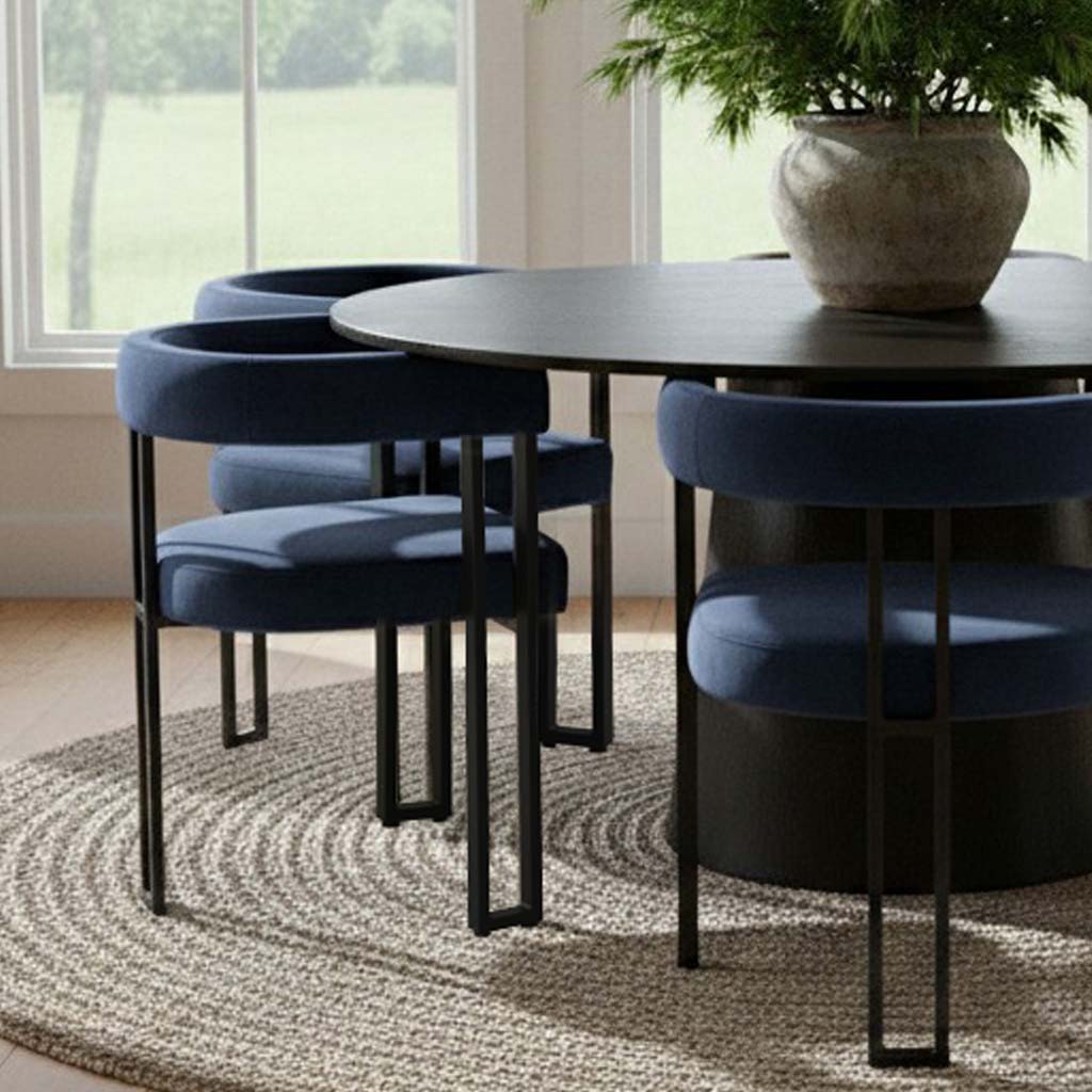 Orchid & Mia 60" Round Velvet Dining Table Set for 6 (7-Piece)