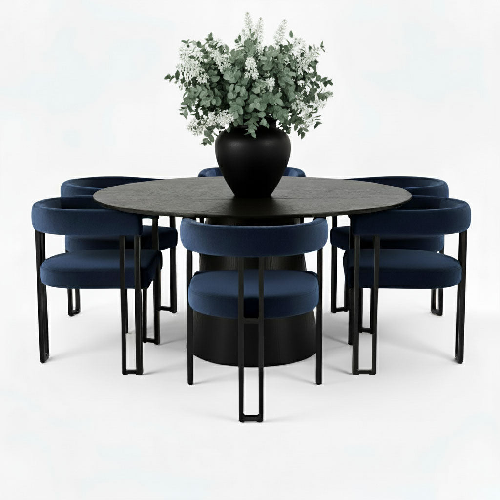 Orchid & Mia 60" Round Velvet Dining Table Set for 6 (7-Piece)