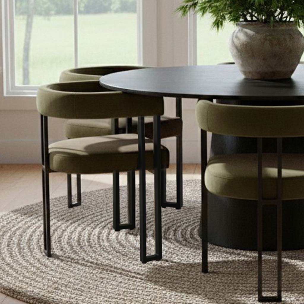 Orchid & Mia 60" Round Velvet Dining Table Set for 6 (7-Piece)