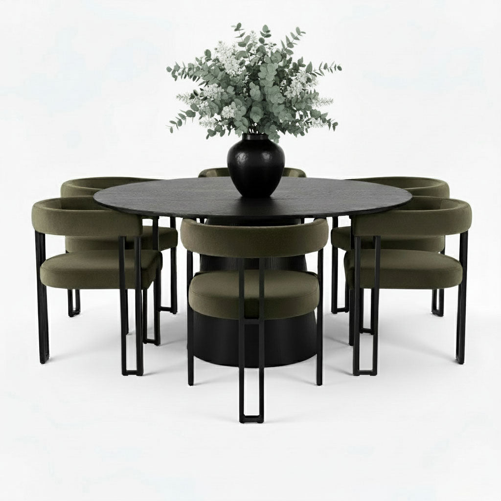 Orchid & Mia 60" Round Velvet Dining Table Set for 6 (7-Piece)