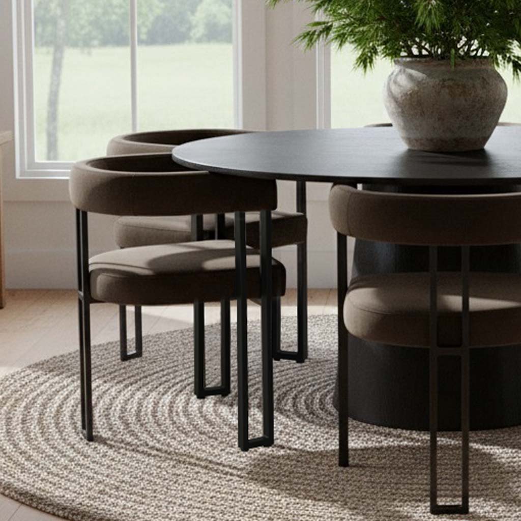 Orchid & Mia 60" Round Velvet Dining Table Set for 6 (7-Piece)