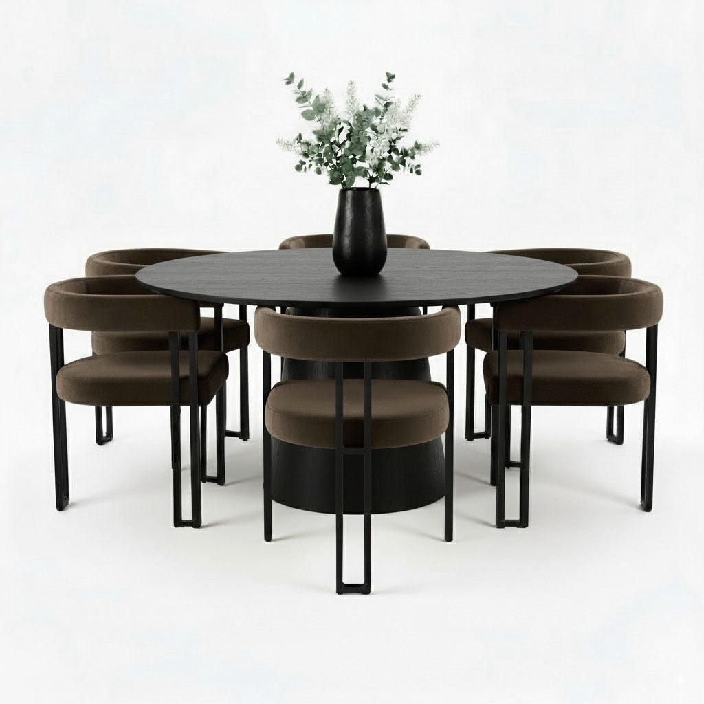 Orchid & Mia 60" Round Velvet Dining Table Set for 6 (7-Piece)