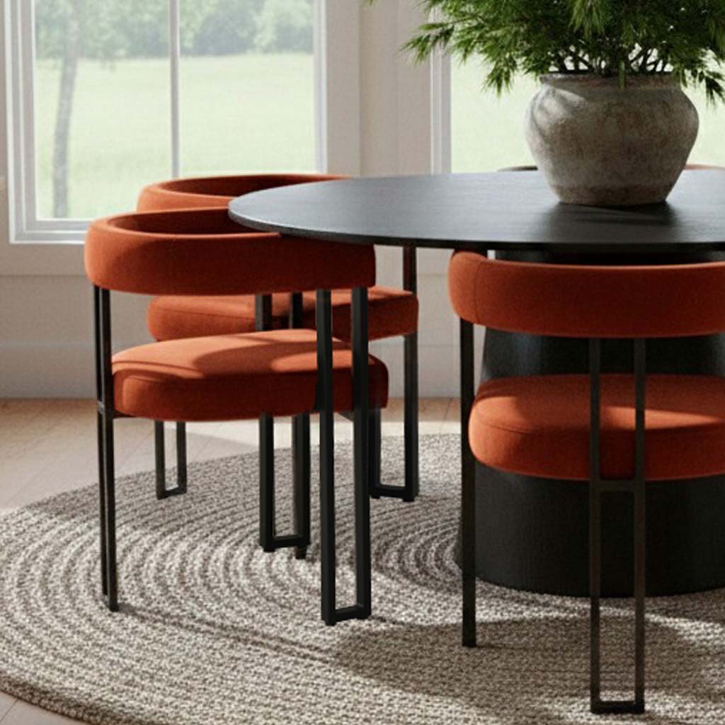 Orchid & Mia 60" Round Velvet Dining Table Set for 6 (7-Piece)