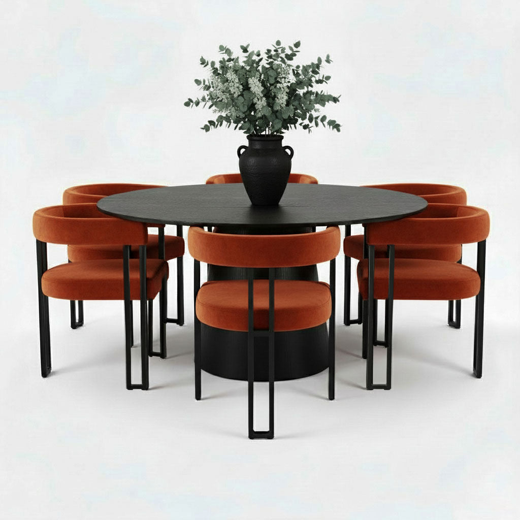 Orchid & Mia 60" Round Velvet Dining Table Set for 6 (7-Piece)