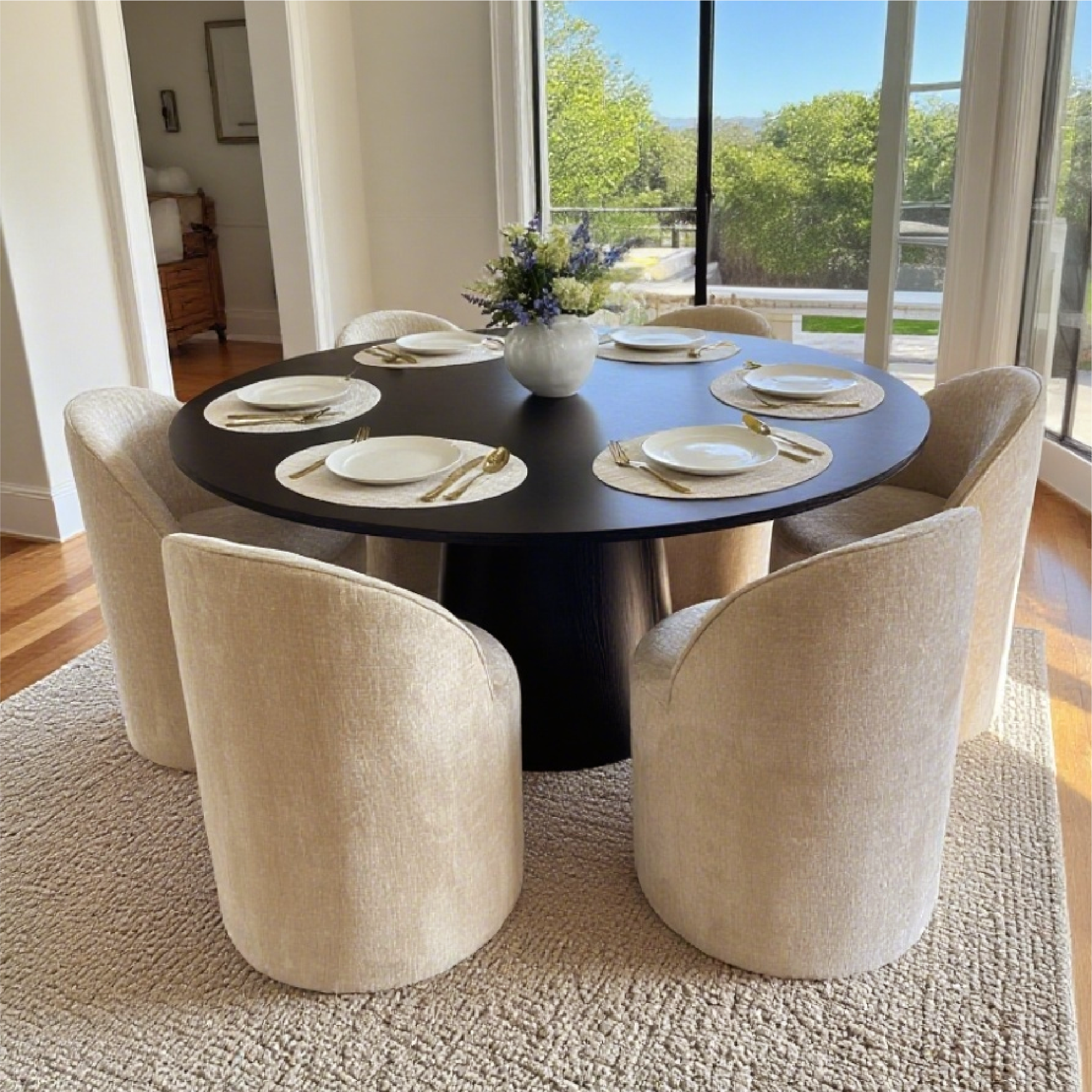 Doris Rolling Upholstered Dining Chair With Castors (Set of 6)